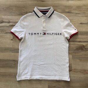 Tommy Hilfiger White Polo with Red and Blue Accents
